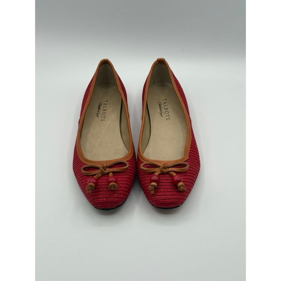 Talbots Shoes - Talbots Red Woven Ballet Flats 6.5B Handmade in Brazil, Leather Sole, Beaded Bow